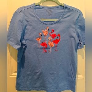 CORAL BAY RHINESTONE EMBELLISHED COTTON FLAMINGO T-SHIRT!